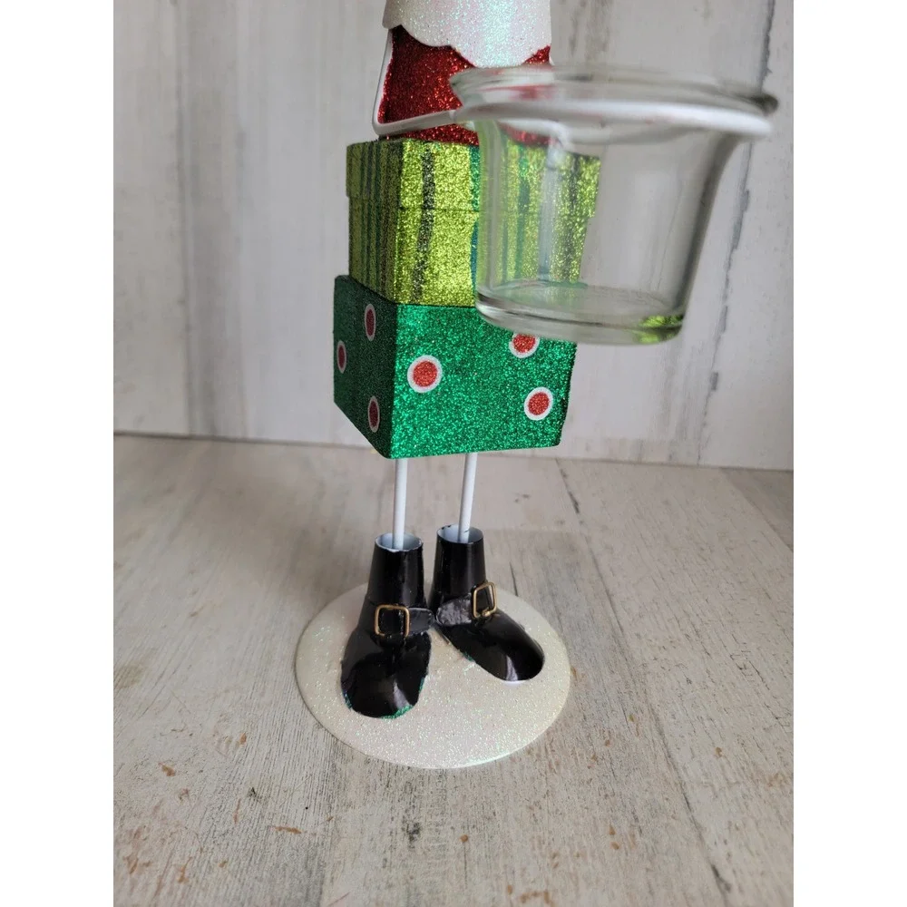 Vintage glitter Santa Claus santa tea light candle holder gift figure‎